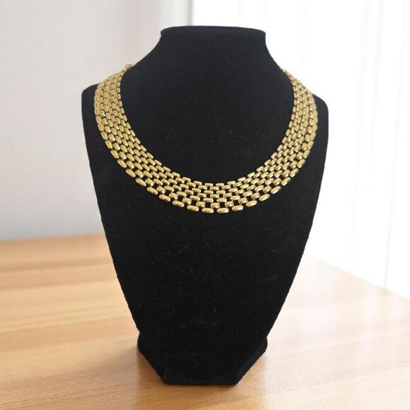 Vintage 80s Napier Goldtone Mesh Panther Link Necklace - Picture 1 of 6
